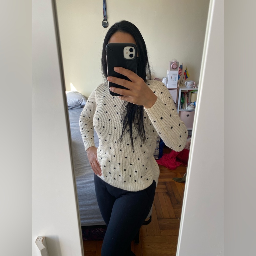 Sfera Casual chunky knit Women's White Polka Dot Sweater - Small
